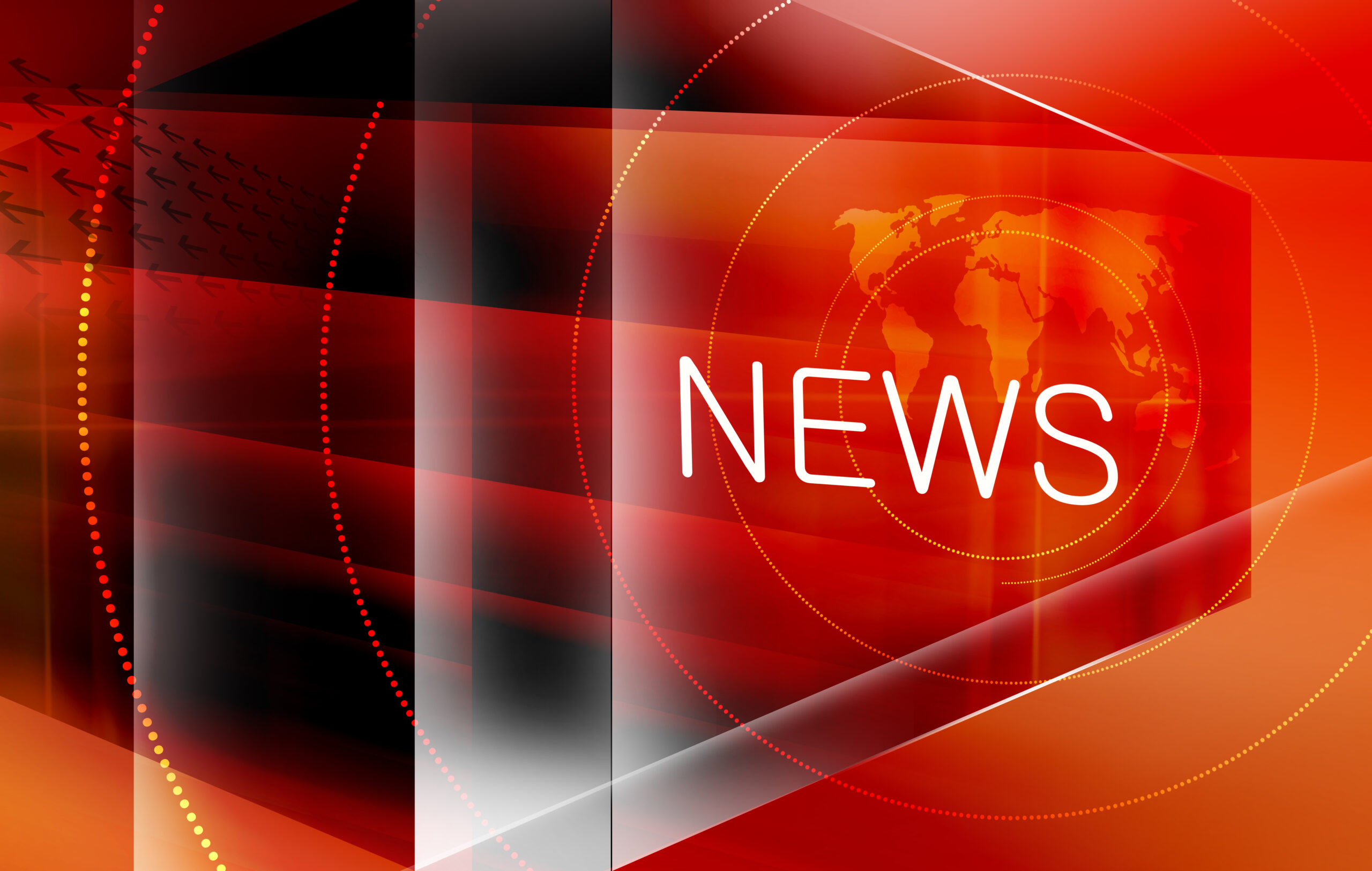 Graphical world news background with arrows and news text, a 3d illustration