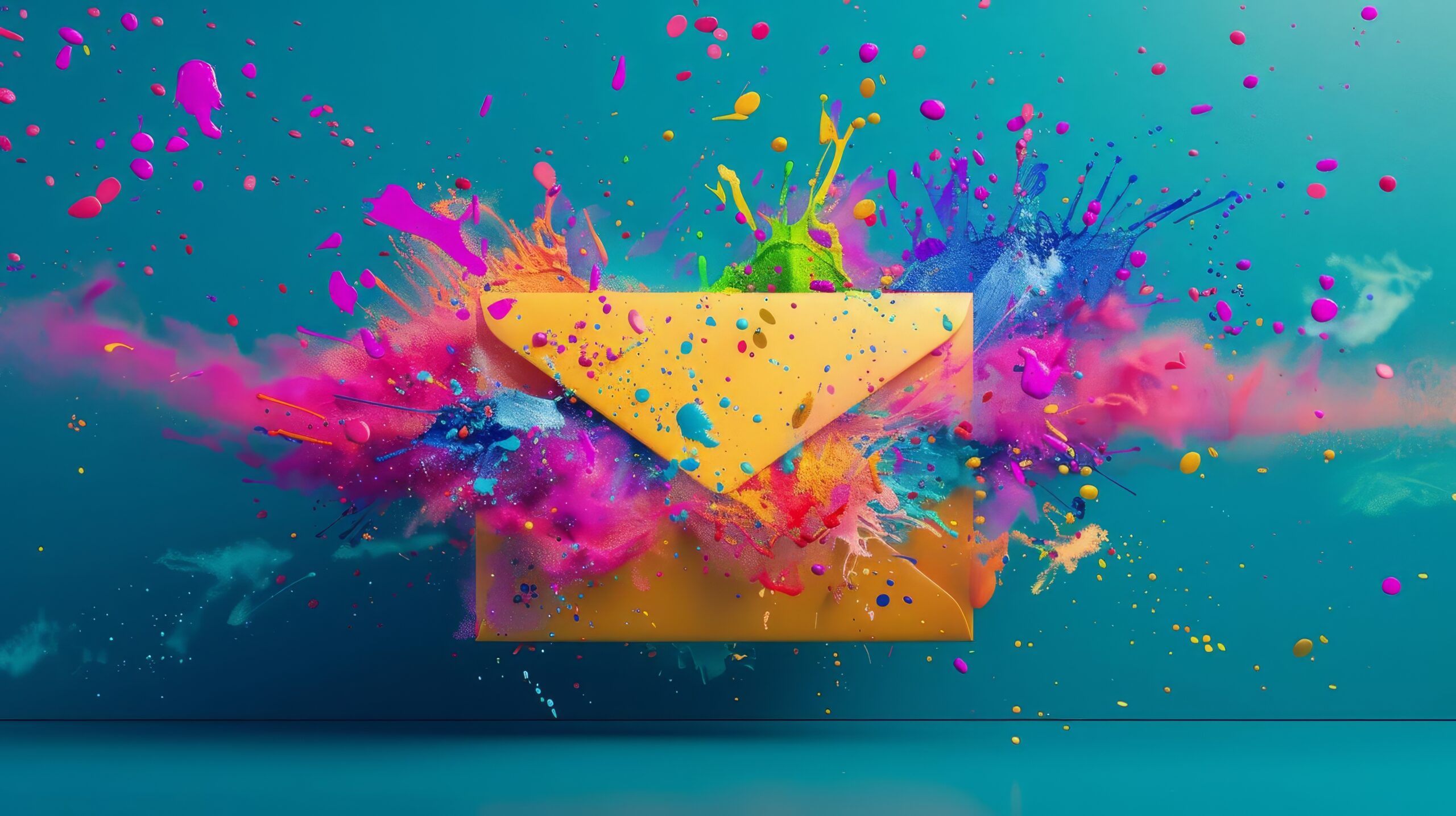 envelope exploding with vibrant paint splatters creative email marketing concept