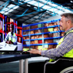 Man Video Conference At Logistics Warehouse